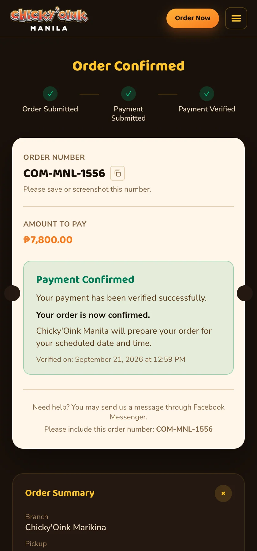 Payment verified: the order is confirmed